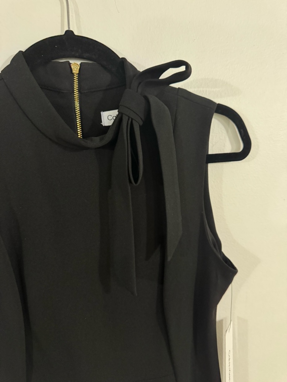 Calvin Klein Black Sleeveless Midi Dress with Neck Tie